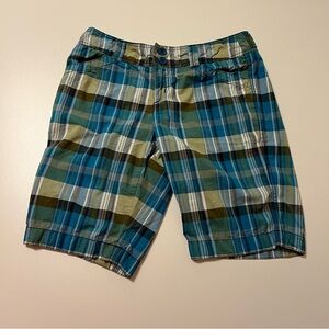 Maurices Womens Plaid Bermuda Shorts - Teal, Lime Green, Brown - Size 9/10